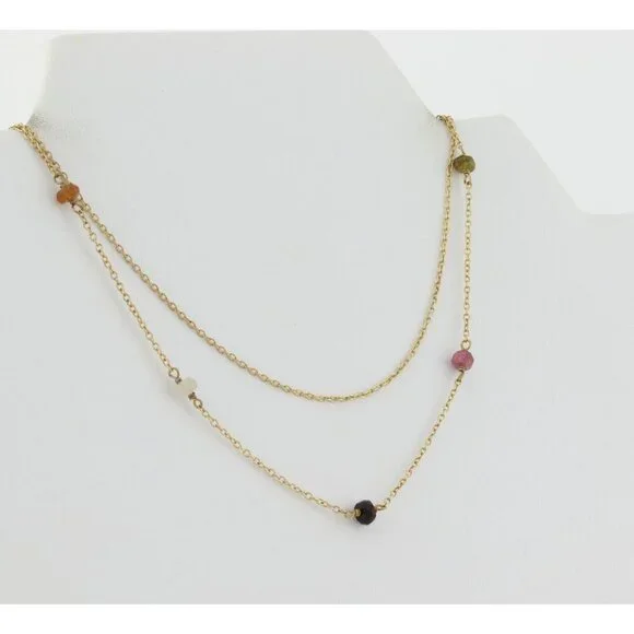Gold Over Sterling Silver Natural Tourmaline Layered Station Necklace 15 to 17.5 - Picture 7 of 7